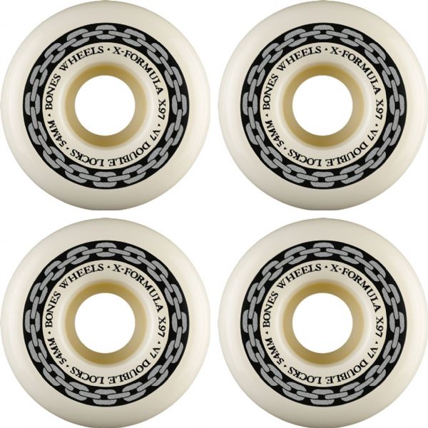 Bones Wheels XF X97 V7 Double-Lock Chain White / Silver Skateboard Wheels - 54mm 97a (Set of 4)