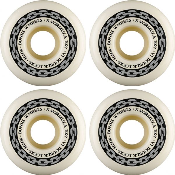 Bones Wheels XF X97 V7 Double-Lock Chain White / Silver Skateboard Wheels - 56mm 97a (Set of 4)