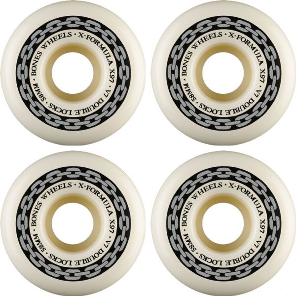 Bones Wheels XF X97 V7 Double-Lock Chain White / Silver Skateboard Wheels - 58mm 97a (Set of 4)