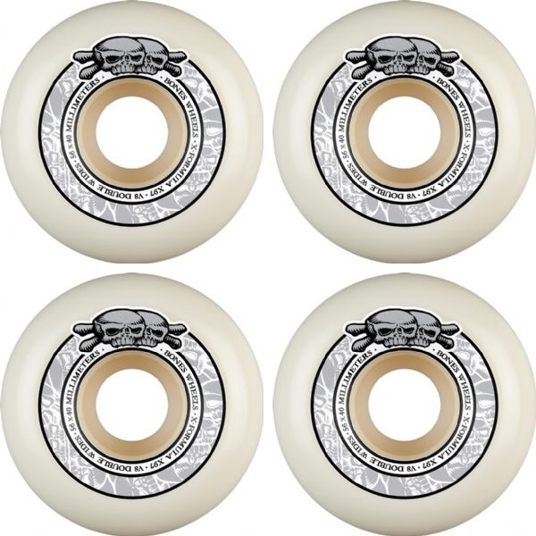 Bones Wheels XF X97 V8 Skulls White / Grey Skateboard Wheels - 56mm 97a (Set of 4)