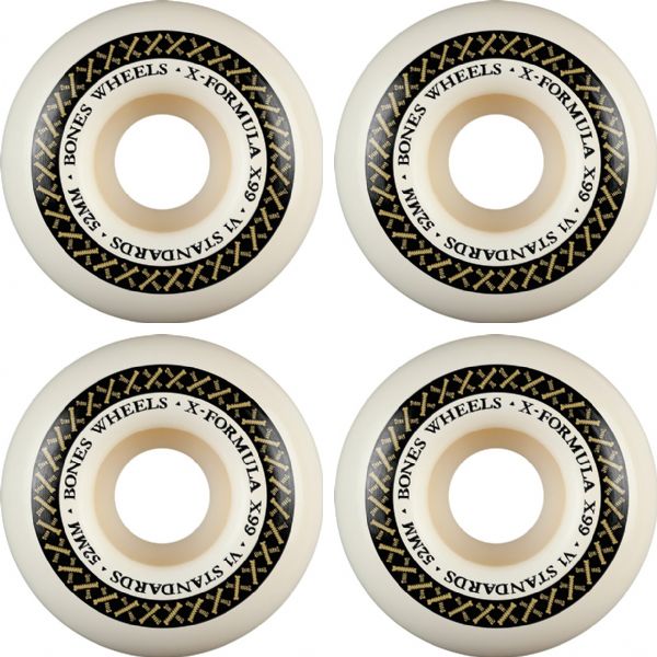 Bones Wheels XF X99 V1 STD Bone Cross White / Gold Skateboard Wheels - 52mm 99a (Set of 4)
