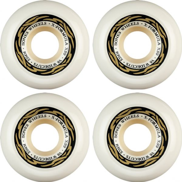 Bones Wheels XF X99 V6 Wide-Cut Silver White / Gold Skateboard Wheels - 53mm 99a (Set of 4)