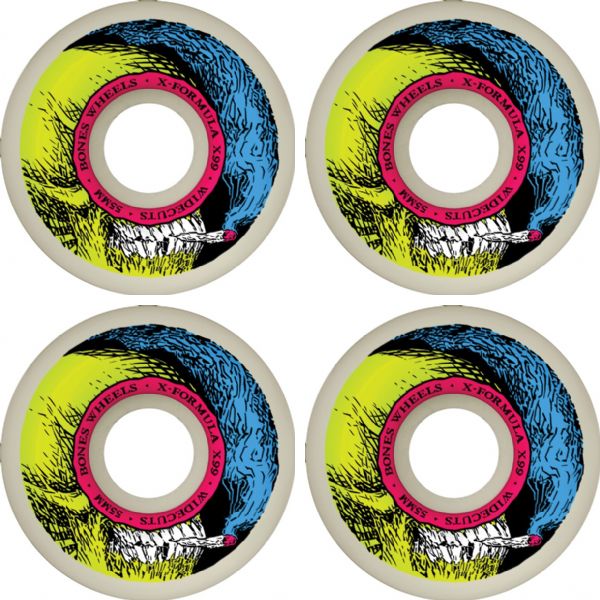 Bones Wheels XF X99 V6 Wide-Cut Smokin Skull Natural Skateboard Wheels - 55mm 99a (Set of 4)