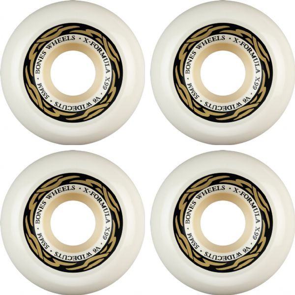 Bones Wheels XF X99 V6 Wide-Cut Silver White / Gold Skateboard Wheels - 55mm 99a (Set of 4)