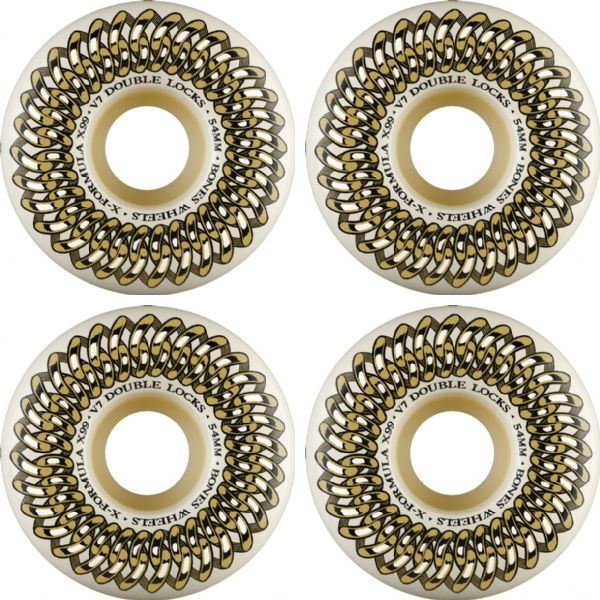 Bones Wheels XF X97 V7 Double-Lock White / Gold Skateboard Wheels - 54mm 99a (Set of 4)