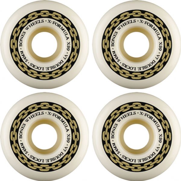 Bones Wheels XF X99 V7 Double-Lock Chain White / Gold Skateboard Wheels - 54mm 99a (Set of 4) Bones Wheels XF X99 V7 Double-Lock Chain White / Gold Skateboard Wheels - 54mm 99a (Set of 4)