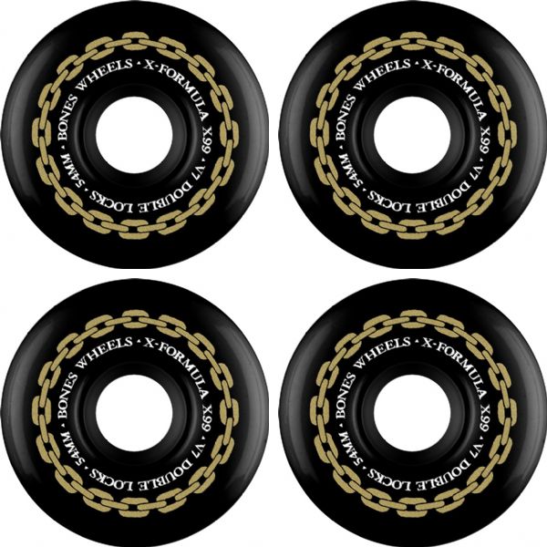Bones Wheels XF X99 V7 Double-Lock Chain Black / Gold Skateboard Wheels - 54mm 99a (Set of 4) Bones Wheels XF X99 V7 Double-Lock Chain Black / Gold Skateboard Wheels - 54mm 99a (Set of 4)