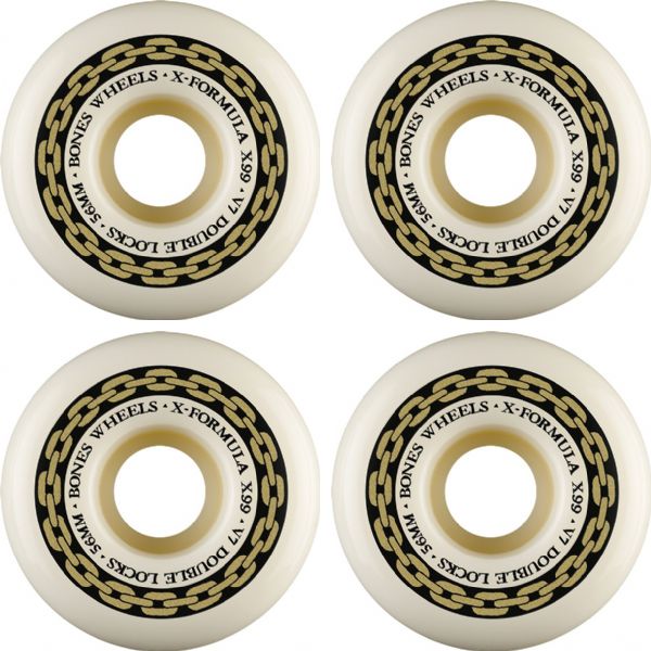 Bones Wheels XF X99 V7 Double-Lock Chain White / Gold Skateboard Wheels - 56mm 99a (Set of 4) Bones Wheels XF X99 V7 Double-Lock Chain White / Gold Skateboard Wheels - 56mm 99a (Set of 4)