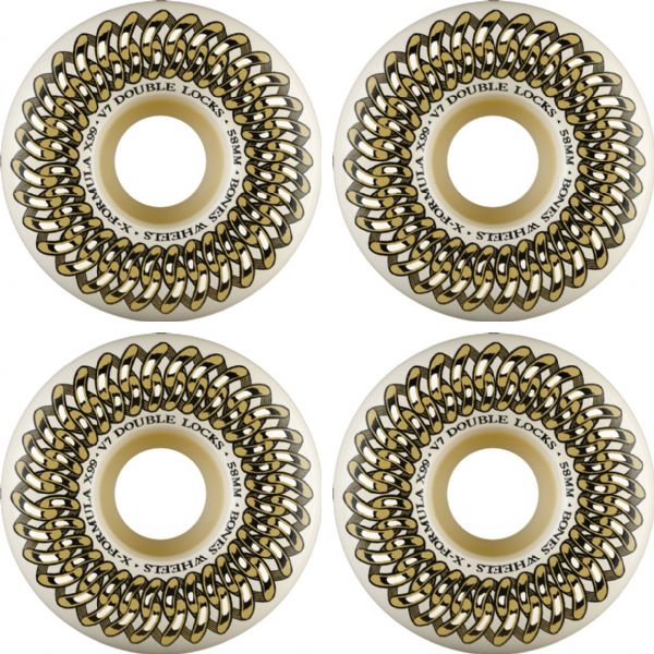 Bones Wheels XF X97 V7 Double-Lock White / Gold Skateboard Wheels - 58mm 99a (Set of 4)