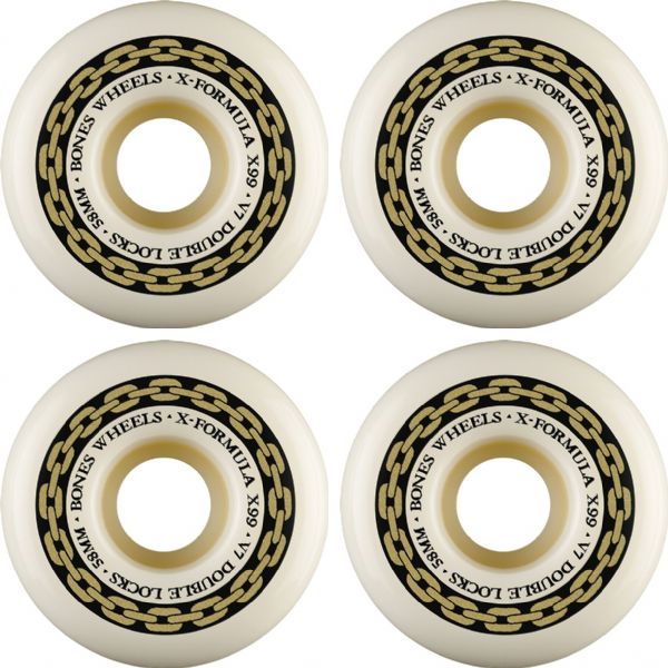 Bones Wheels XF X99 V7 Double-Lock Chain White / Silver Skateboard Wheels - 58mm 99a (Set of 4)