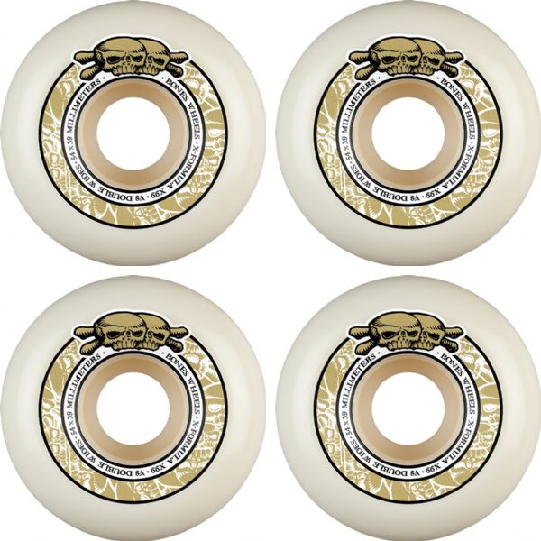 Bones Wheels XF X99 V8 Skulls White / Gold Skateboard Wheels - 54mm 99a (Set of 4) Bones Wheels XF X99 V8 Skulls White / Gold Skateboard Wheels - 54mm 99a (Set of 4)