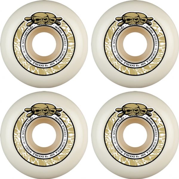 Bones Wheels XF X99 V8 Skulls White / Gold Skateboard Wheels - 56mm 99a (Set of 4) Bones Wheels XF X99 V8 Skulls White / Gold Skateboard Wheels - 56mm 99a (Set of 4)