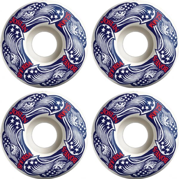 Bones Wheels Chris Joslin STF V1 Freedom Fourever White Skateboard Wheels - 52mm 103a (Set of 4)