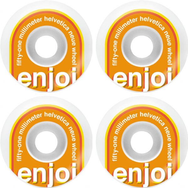 Enjoi Skateboards Helvetica White / Orange Skateboard Wheels - 51mm 99a (Set of 4)