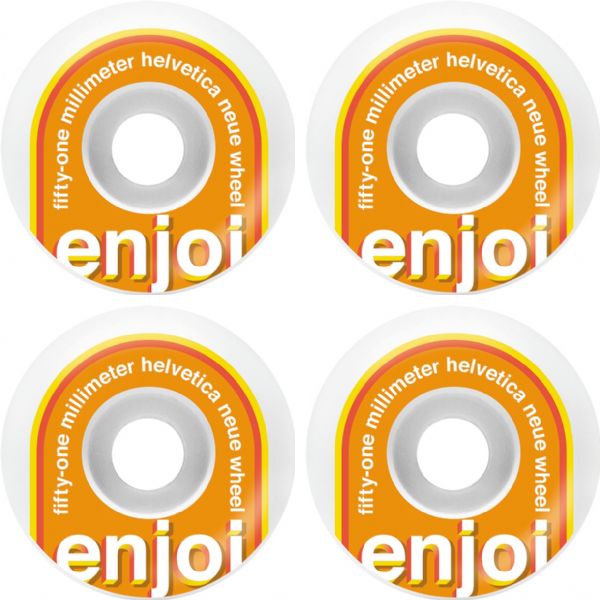 Enjoi Skateboards Helvetica White / Orange Skateboard Wheels - 51mm 99a (Set of 4)
