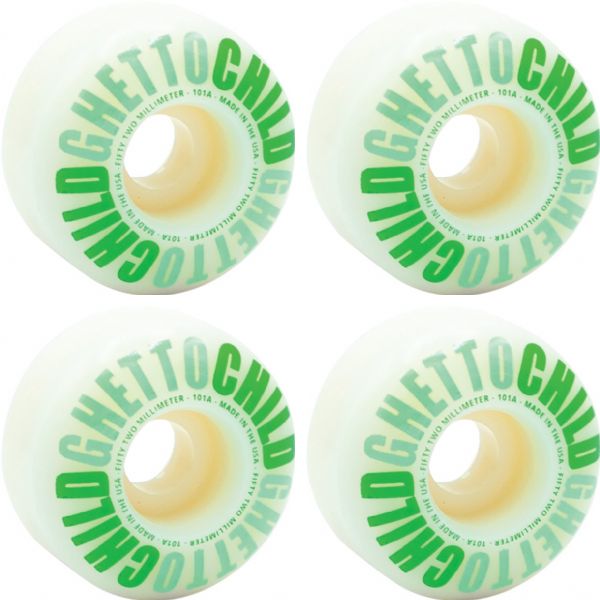 Ghetto Child Classic Logo White / Green Skateboard Wheels - 52mm 99a (Set of 4)