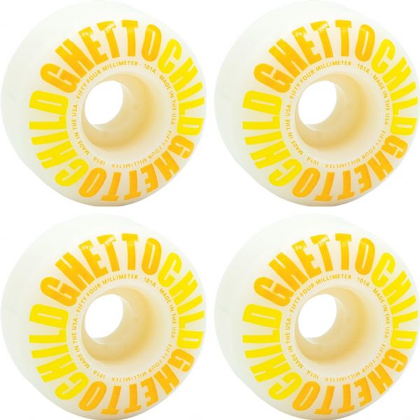 Ghetto Child Classic Logo White / Yellow Skateboard Wheels - 54mm 99a (Set of 4)