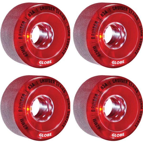 Globe Skateboards Bruiser Clear Red Skateboard Wheels - 62mm 83a (Set of 4) Globe Skateboards Bruiser Clear Red Skateboard Wheels - 62mm 83a (Set of 4)