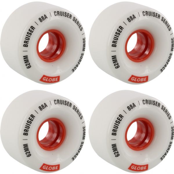 Globe Skateboards Bruiser White / Red Skateboard Wheels - 62mm 88a (Set of 4)