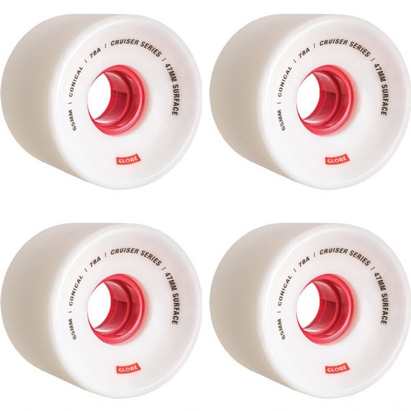 Globe Conical White / Red Skateboard Wheels - 65mm 83a (Set of 4)