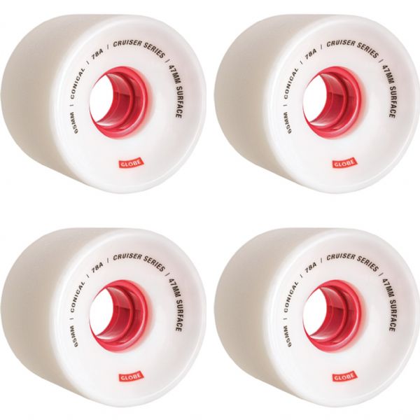 Globe Skateboards Conical White / Red Skateboard Wheels - 65mm 83a (Set of 4)