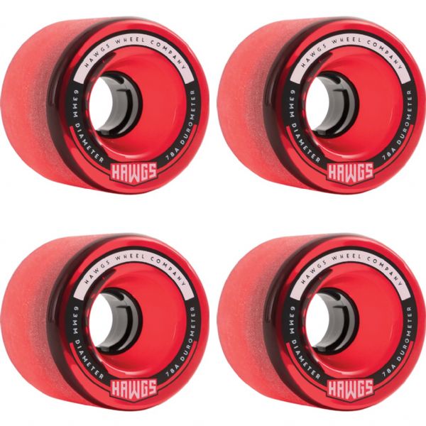 Hawgs Wheels Fattie Clear Red Skateboard Wheels - 63mm 78a (Set of 4)