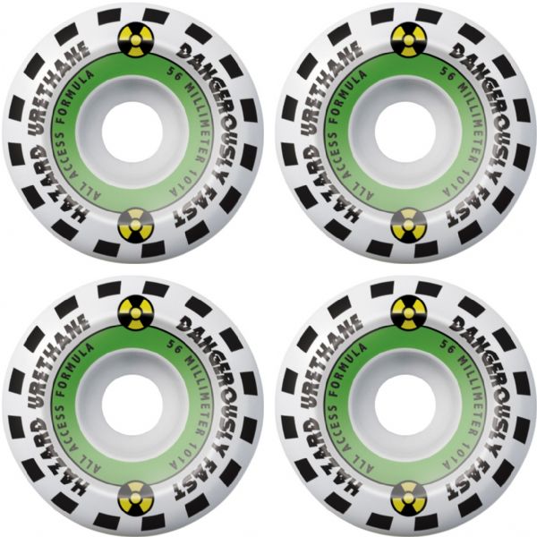Hazard Wheels AA Emergency Conical White / Green Skateboard Wheels - 56mm 101a (Set of 4)