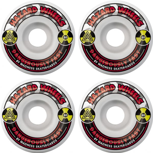 Hazard Wheels CS Formula Conical Alarm White / Red Skateboard Wheels - 50mm 101a (Set of 4)