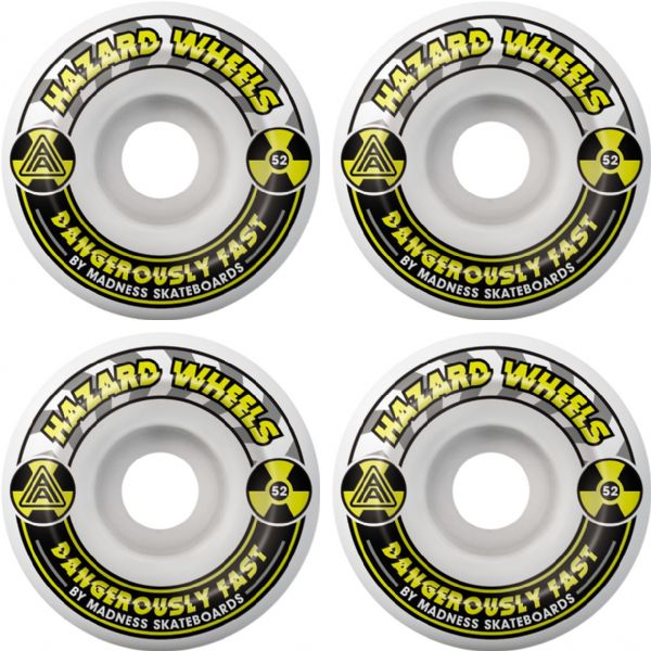 Hazard Wheels CS Formula Conical Alarm White / Yellow Skateboard Wheels - 52mm 101a (Set of 4)