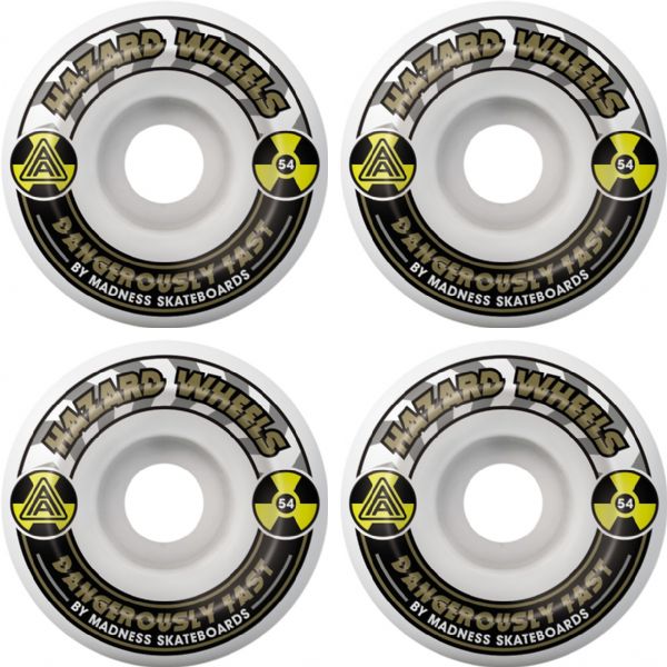 Hazard Wheels CS Formula Conical Alarm White / Gold Skateboard Wheels - 54mm 101a (Set of 4)