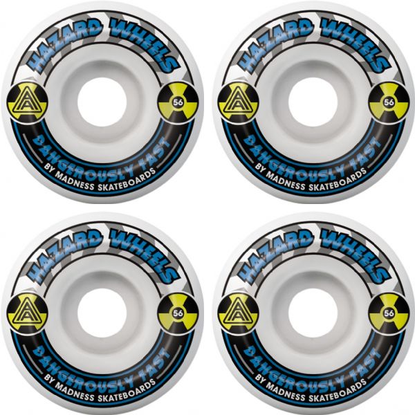 Hazard Wheels CS Formula Conical Alarm White / Blue Skateboard Wheels - 56mm 101a (Set of 4)