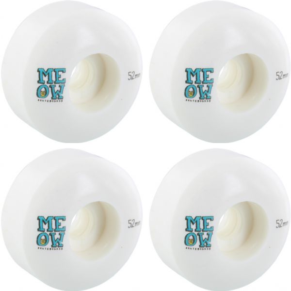 Meow Skateboards Stacked Logo White Skateboard Wheels - 52mm 100a (Set of 4)