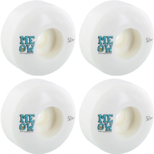 Meow Skateboards Stacked Logo White Skateboard Wheels - 52mm 100a (Set of 4)