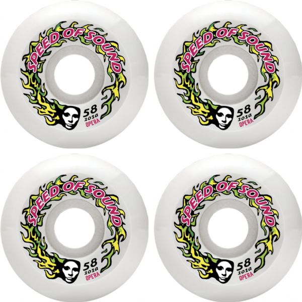 Opera Skateboards SOS Fire Mask Hardline Conical White Skateboard Wheels - 58mm 101a (Set of 4)