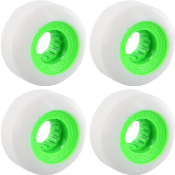 Powerflex Skateboards Gumball White / Lime Skateboard Wheels - 52mm 83b (Set of 4)