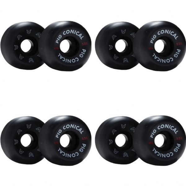 Pig Wheels Conical Black Skateboard Wheels - 53mm 99a (Set of 4)