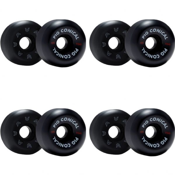 Pig Wheels Conical Black Skateboard Wheels - 55mm 99a (Set of 4)