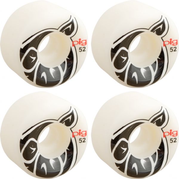 Pig Wheels Pig Head Conical White Skateboard Wheels - 52mm 101a (Set of 4)