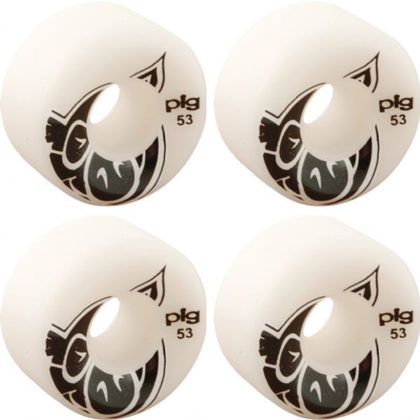 Pig Wheels Pig Head Conical White Skateboard Wheels - 53mm 101a (Set of 4)