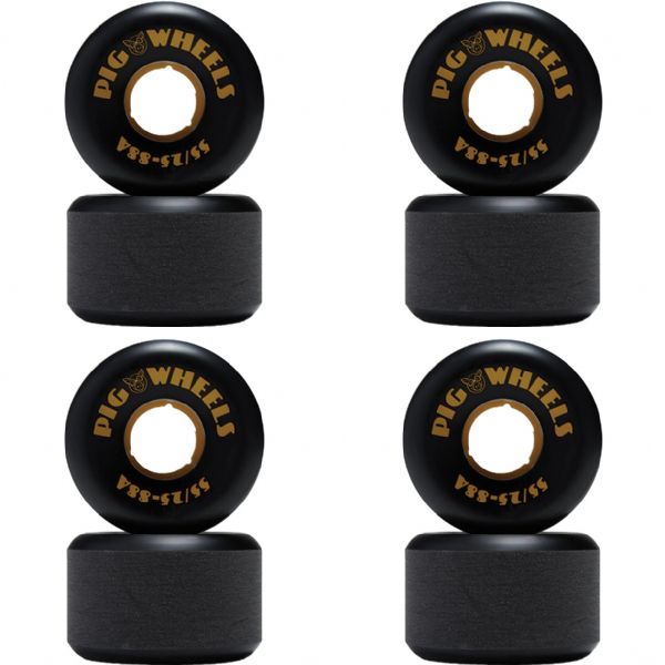 Pig Wheels RT Black / Yellow Skateboard Wheels - 55mm 88a (Set of 4)
