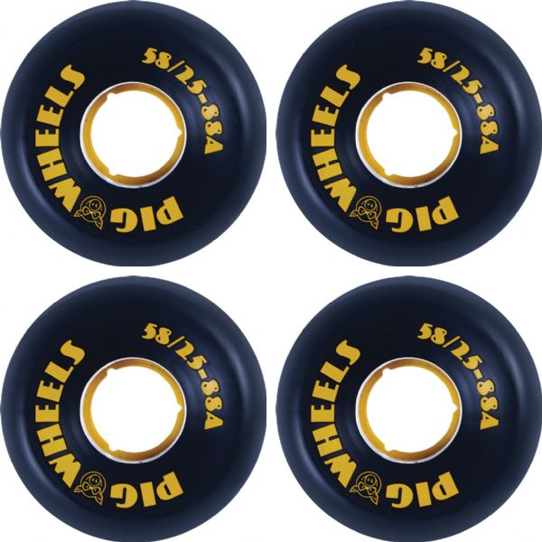 Pig Wheels RT Black / Yellow Skateboard Wheels - 58mm 88a (Set of 4)