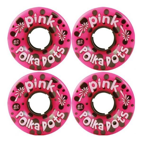 Pink Wheels Polka Dots Pink Skateboard Wheels - 62mm 96a (Set of 4)