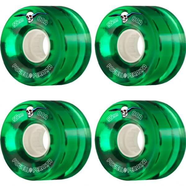 Powell Peralta Clear Cruiser Green Skateboard Wheels - 55mm 80a (Set of 4)