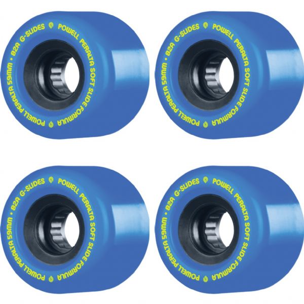 Powell Peralta G-Slides Blue / Black / Yellow Skateboard Wheels - 59mm 82a (Set of 4)