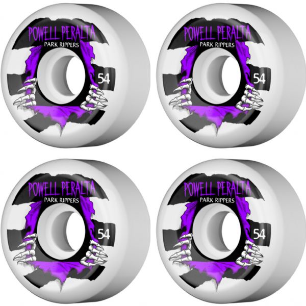 Powell Peralta Park Ripper II White / Purple Skateboard Wheels - 54mm 104a (Set of 4)