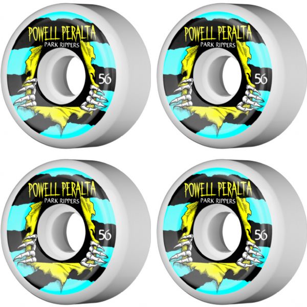 Powell Peralta Park Ripper II White / Blue / Yellow Skateboard Wheels - 56mm 104a (Set of 4)