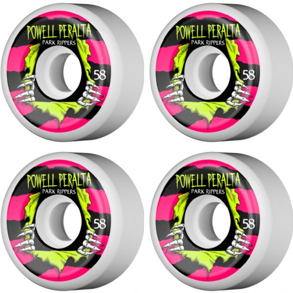 Powell Peralta Park Ripper II White / Pink / Yellow Skateboard Wheels - 58mm 104a (Set of 4)