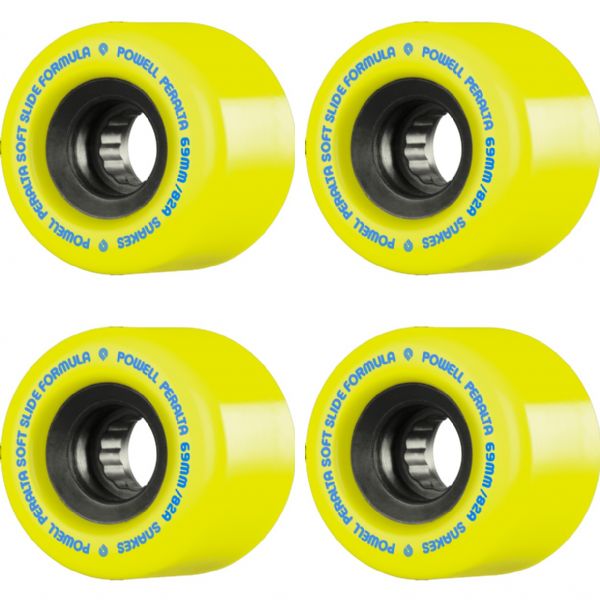 Powell Peralta Snakes Yellow / Black with Blue Skateboard Wheels - 69mm 82a (Set of 4)