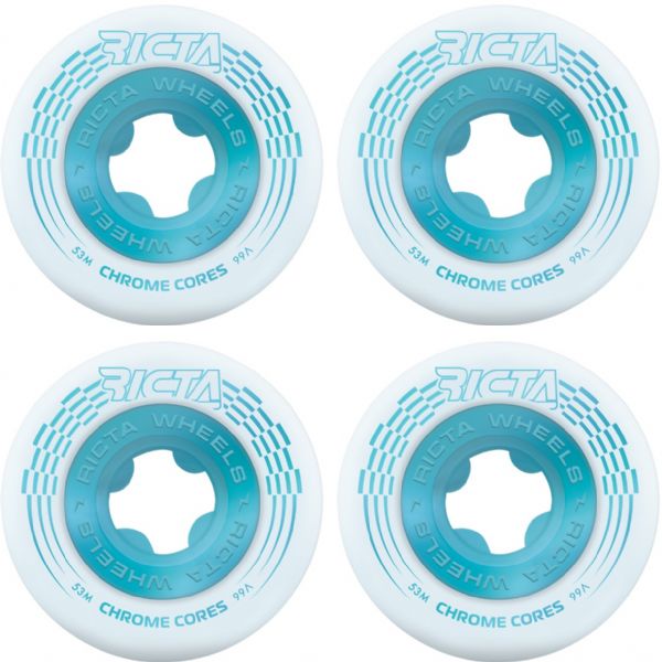 Ricta Wheels Chrome Core White / Teal Skateboard Wheels - 53mm 99a (Set of 4)