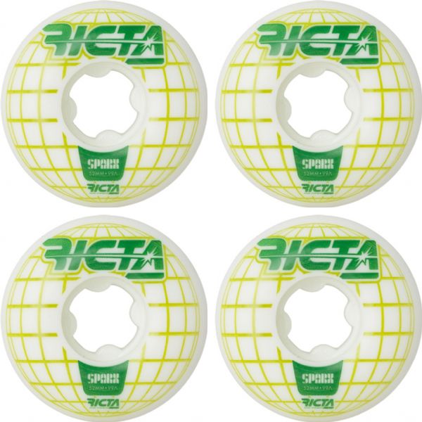 Ricta Wheels Mainframe Sparx White / Green Skateboard Wheels - 52mm 99a (Set of 4)